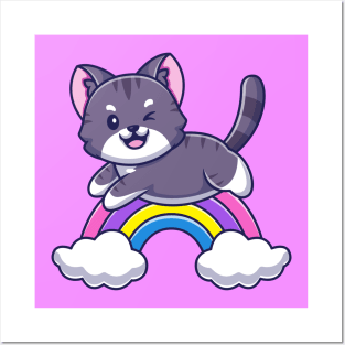 Over the Rainbow Kitty Cat Posters and Art